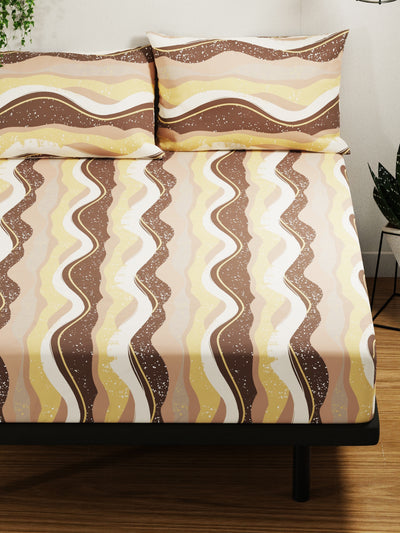 100% Pure Cotton Double Bedsheet With 2 Pillow Covers <small> (abstract-brown)</small>