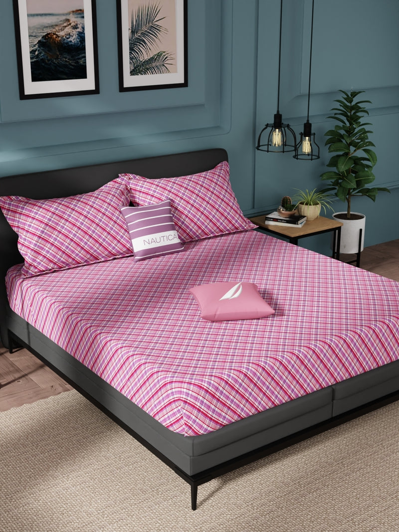 100% Pure Cotton Double Bedsheet With 2 Pillow Covers <small> (checks-pink/multi)</small>