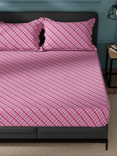 100% Pure Cotton Double Bedsheet With 2 Pillow Covers <small> (checks-pink/multi)</small>