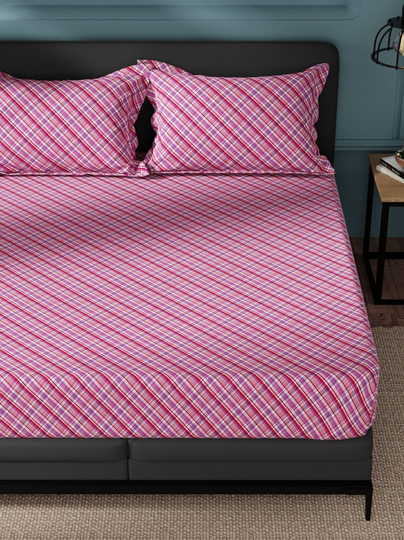 100% Pure Cotton Double Bedsheet With 2 Pillow Covers <small> (checks-pink/multi)</small>