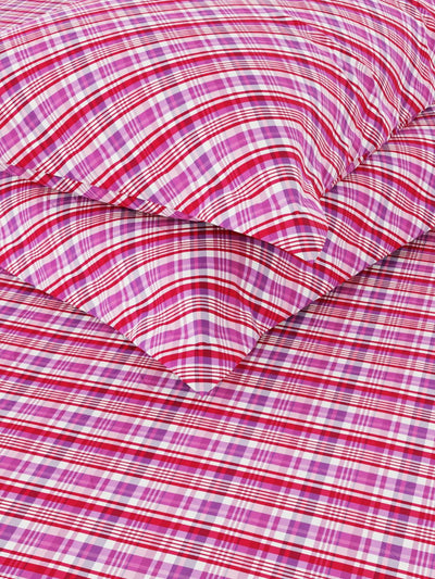 100% Pure Cotton Double Bedsheet With 2 Pillow Covers <small> (checks-pink/multi)</small>
