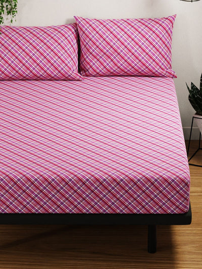 100% Pure Cotton Double Bedsheet With 2 Pillow Covers <small> (checks-pink/multi)</small>