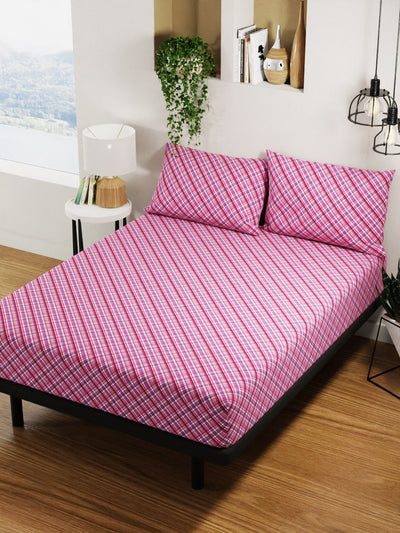 100% Pure Cotton Double Bedsheet With 2 Pillow Covers <small> (checks-pink/multi)</small>