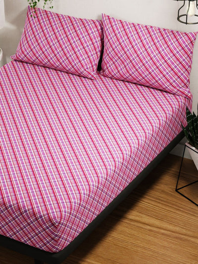 100% Pure Cotton Double Bedsheet With 2 Pillow Covers <small> (checks-pink/multi)</small>