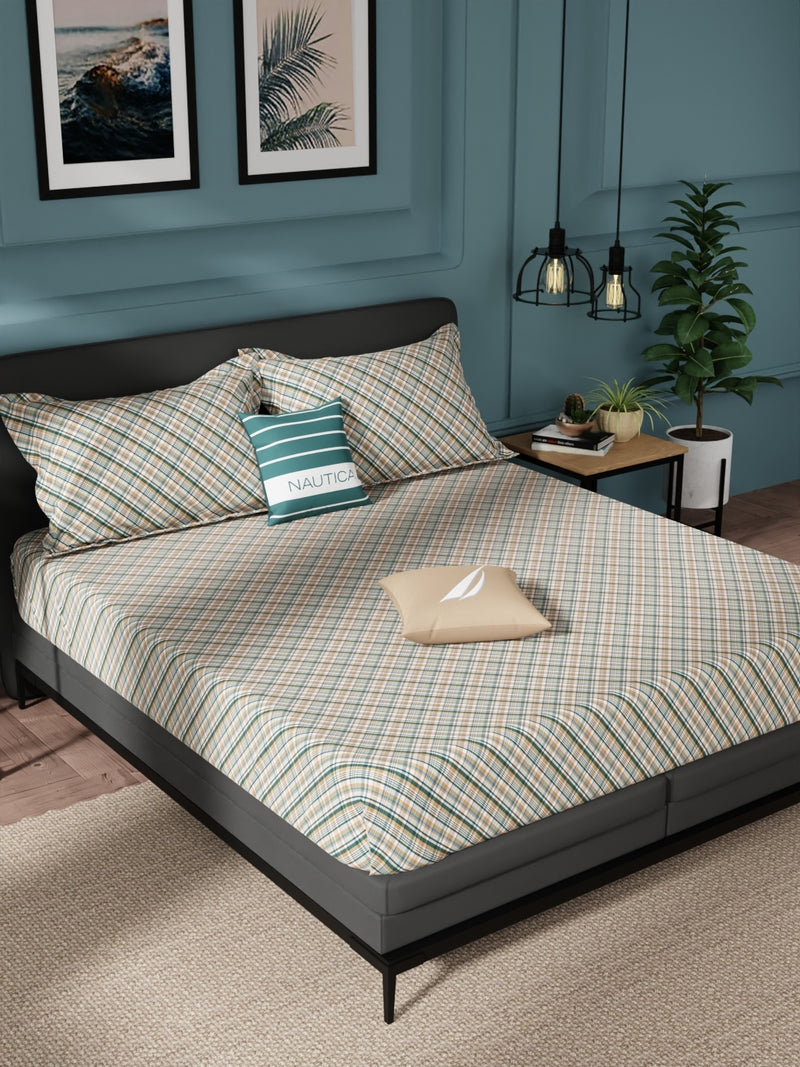 100% Pure Cotton Double Bedsheet With 2 Pillow Covers <small> (checks-green/multi)</small>