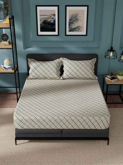 100% Pure Cotton Double Bedsheet With 2 Pillow Covers <small> (checks-green/multi)</small>