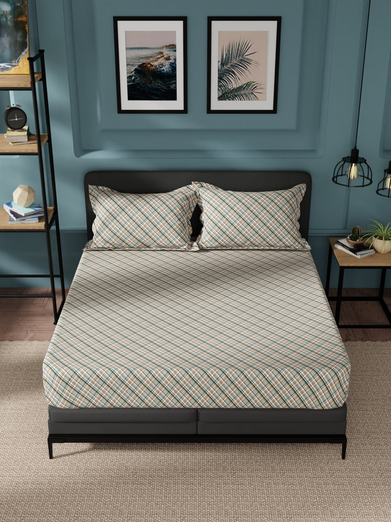 100% Pure Cotton Double Bedsheet With 2 Pillow Covers <small> (checks-green/multi)</small>