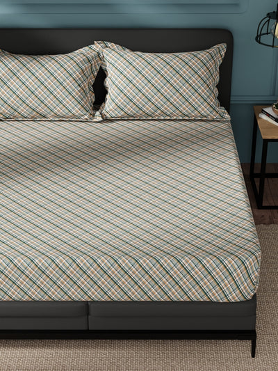 100% Pure Cotton Double Bedsheet With 2 Pillow Covers <small> (checks-green/multi)</small>