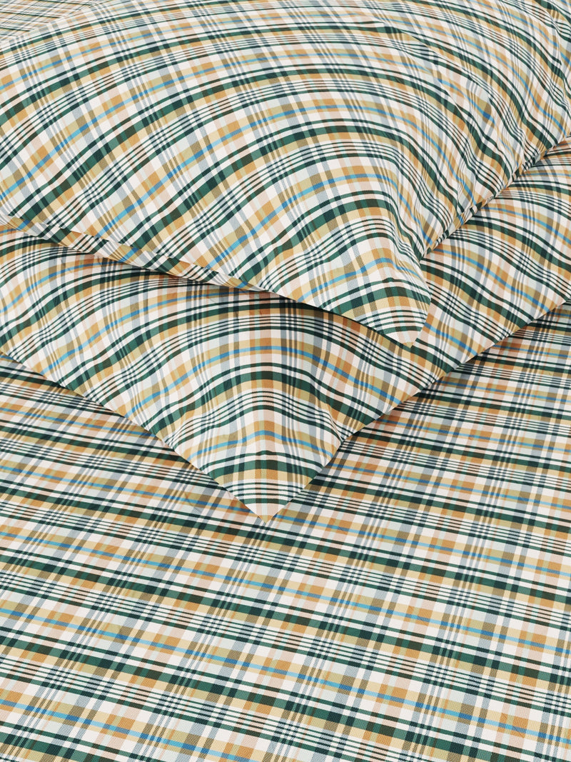100% Pure Cotton Double Bedsheet With 2 Pillow Covers <small> (checks-green/multi)</small>