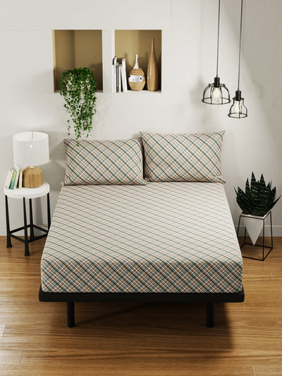 100% Pure Cotton Double Bedsheet With 2 Pillow Covers <small> (checks-green/multi)</small>