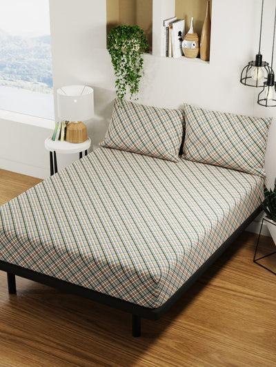 100% Pure Cotton Double Bedsheet With 2 Pillow Covers <small> (checks-green/multi)</small>