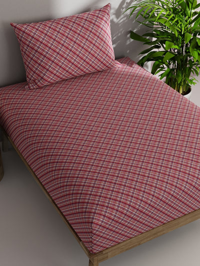 Soft 100% Natural Cotton Single Bedsheet With 1 Pillow Cover <small> (checks-red/multi)</small>