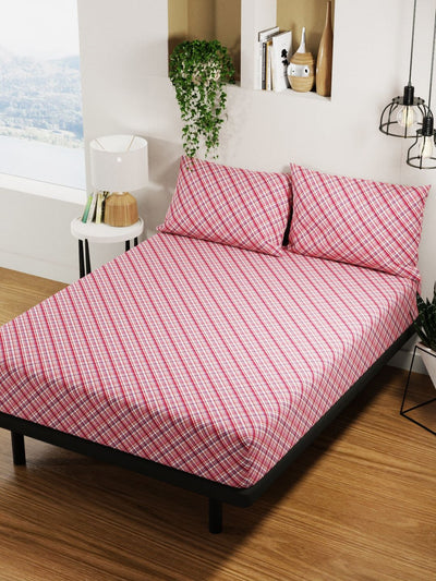 100% Pure Cotton Double Bedsheet With 2 Pillow Covers <small> (checks-red/multi)</small>