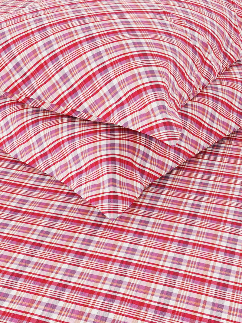 100% Pure Cotton Double Bedsheet With 2 Pillow Covers <small> (checks-red/multi)</small>