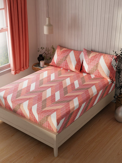 Extra Smooth Cotton Double Bedsheet With 2 Pillow Covers <small> (geometric-coral)</small>
