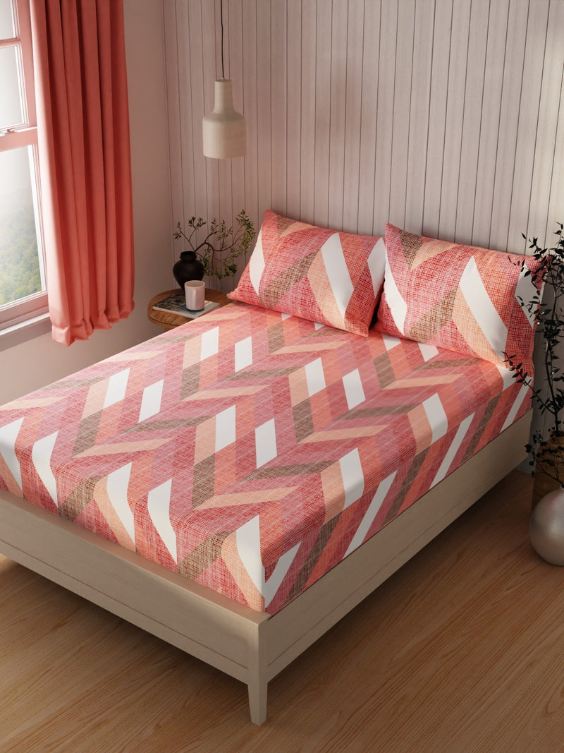 Extra Smooth Cotton Double Bedsheet With 2 Pillow Covers <small> (geometric-coral)</small>