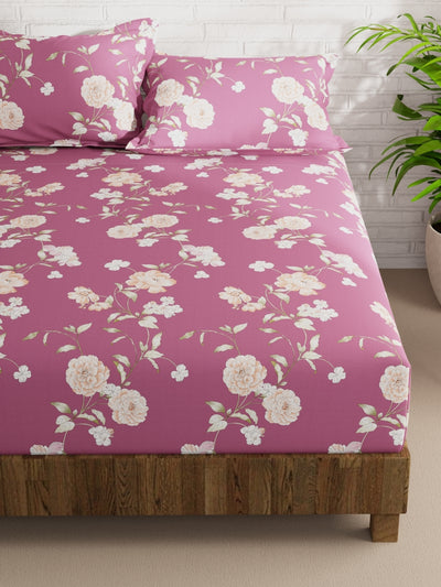 Extra Smooth Micro Double Bedsheet With 2 Pillow Covers <small> (floral-pink)</small>