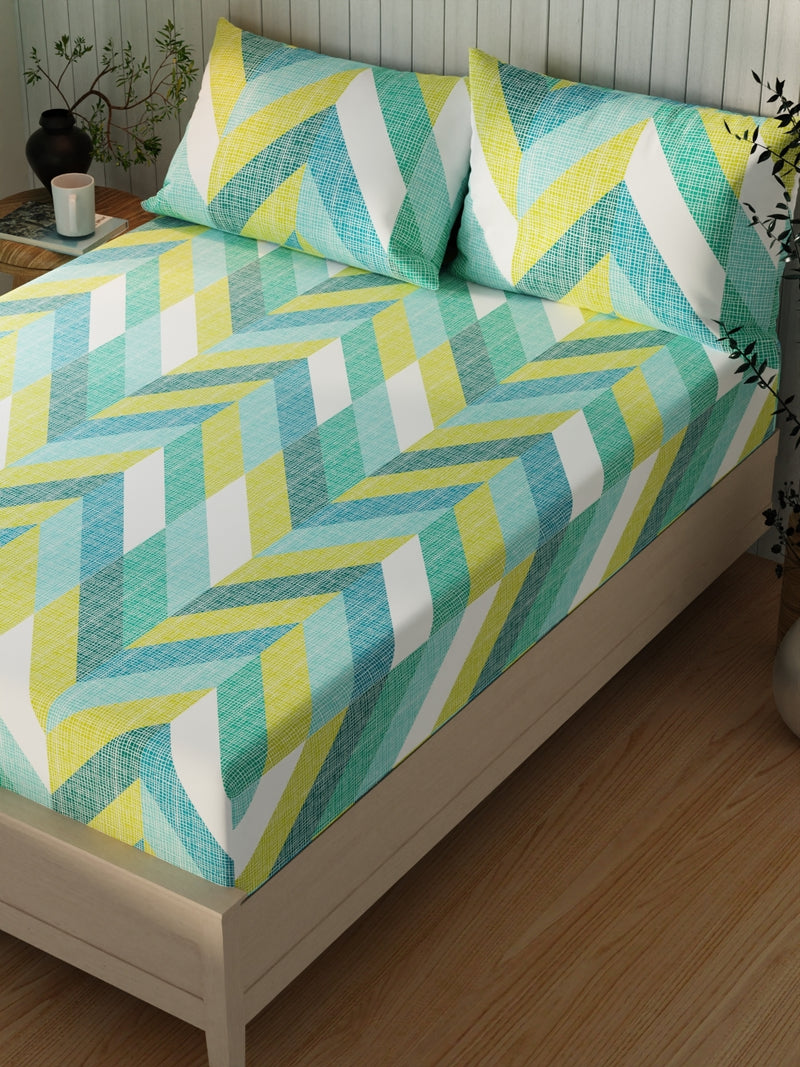 Extra Smooth Cotton Double Bedsheet With 2 Pillow Covers <small> (geometric-turquoise)</small>