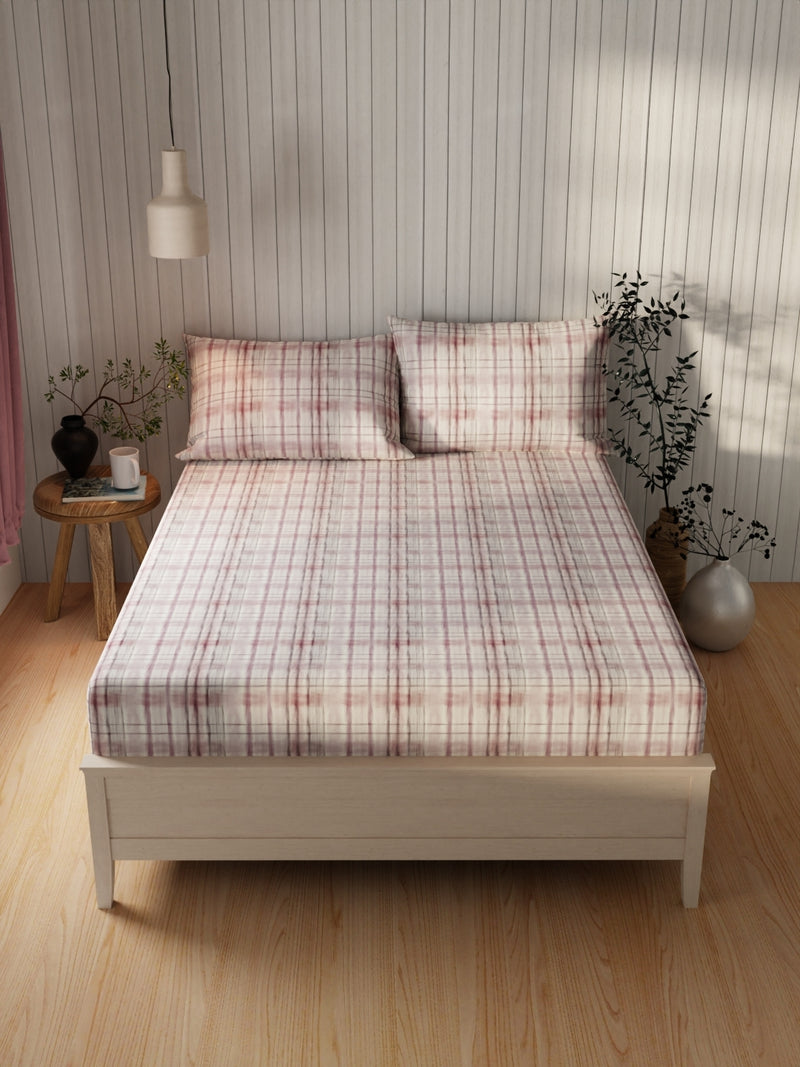 Extra Smooth Cotton Double Bedsheet With 2 Pillow Covers <small> (checks-grape/beige)</small>