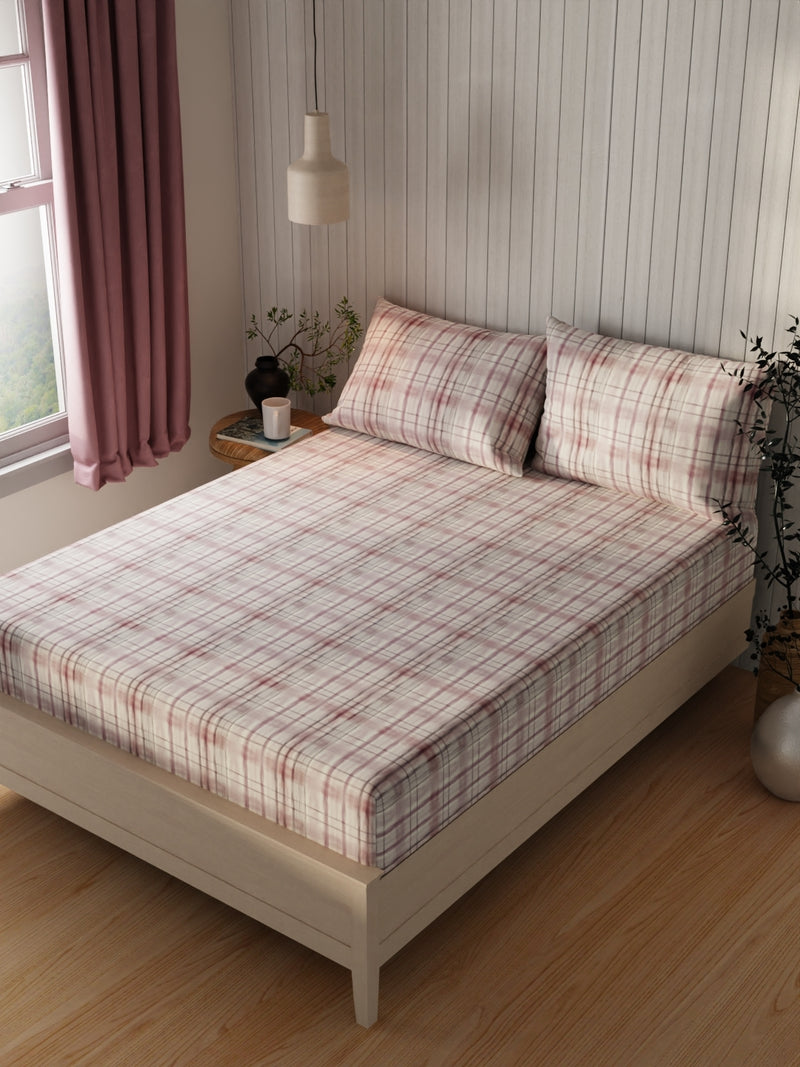 Extra Smooth Cotton Double Bedsheet With 2 Pillow Covers <small> (checks-grape/beige)</small>