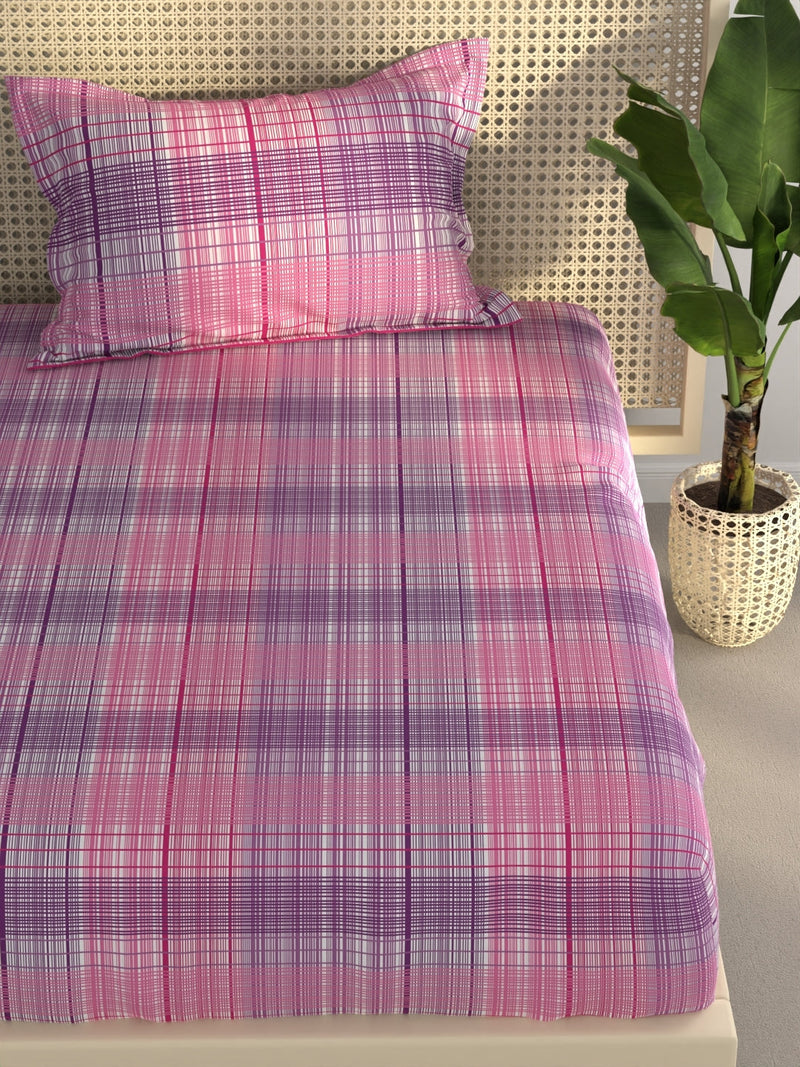 Extra Smooth Polycotton Single Bedsheet With 1 Pillow Cover <small> (geometric-purple/blush)</small>