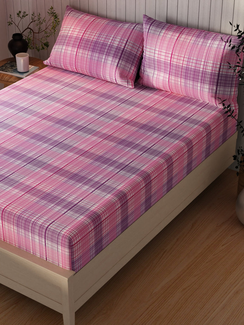Extra Smooth Cotton Double Bedsheet With 2 Pillow Covers <small> (geometric-purple/blush)</small>