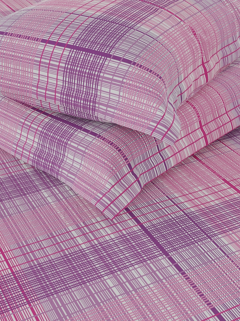 Extra Smooth Cotton Double Bedsheet With 2 Pillow Covers <small> (geometric-purple/blush)</small>