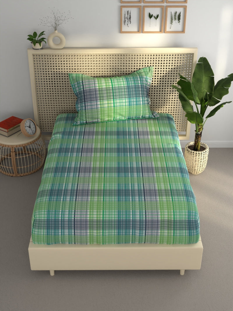 Extra Smooth Polycotton Single Bedsheet With 1 Pillow Cover <small> (geometric-turq/lime)</small>