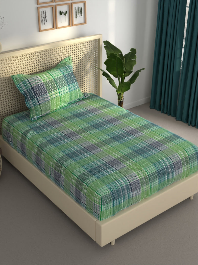 Extra Smooth Polycotton Single Bedsheet With 1 Pillow Cover <small> (geometric-turq/lime)</small>
