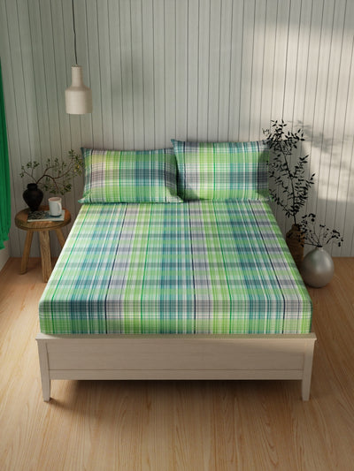 Extra Smooth Cotton Double Bedsheet With 2 Pillow Covers <small> (geometric-turq/lime)</small>