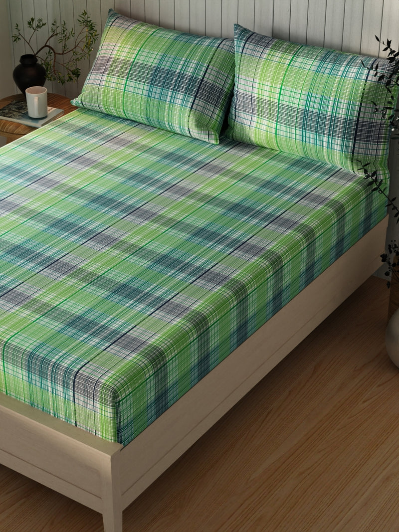 Extra Smooth Cotton Double Bedsheet With 2 Pillow Covers <small> (geometric-turq/lime)</small>