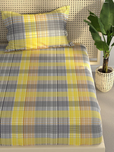 Extra Smooth Polycotton Single Bedsheet With 1 Pillow Cover <small> (geometric-yellow/grey)</small>