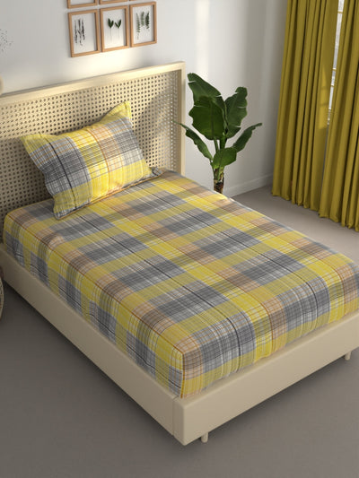 Extra Smooth Polycotton Single Bedsheet With 1 Pillow Cover <small> (geometric-yellow/grey)</small>