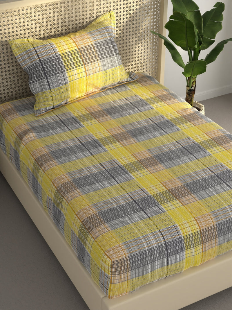 Extra Smooth Polycotton Single Bedsheet With 1 Pillow Cover <small> (geometric-yellow/grey)</small>