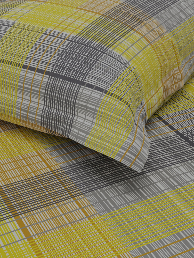 Extra Smooth Polycotton Single Bedsheet With 1 Pillow Cover <small> (geometric-yellow/grey)</small>