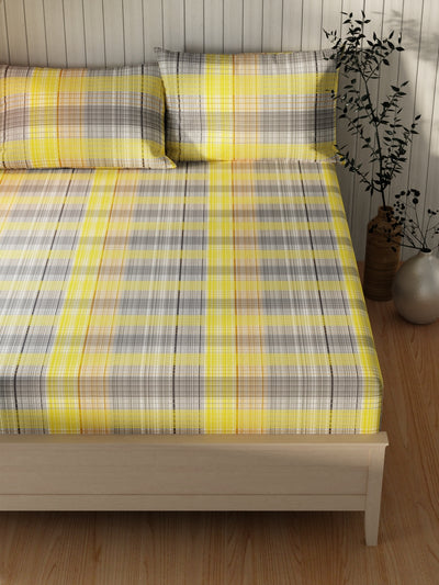 Extra Smooth Cotton Double Bedsheet With 2 Pillow Covers <small> (geometric-yellow/grey)</small>