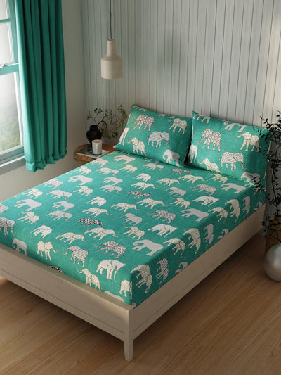 Extra Smooth Cotton Double Bedsheet With 2 Pillow Covers <small> (ornamental-seablue)</small>