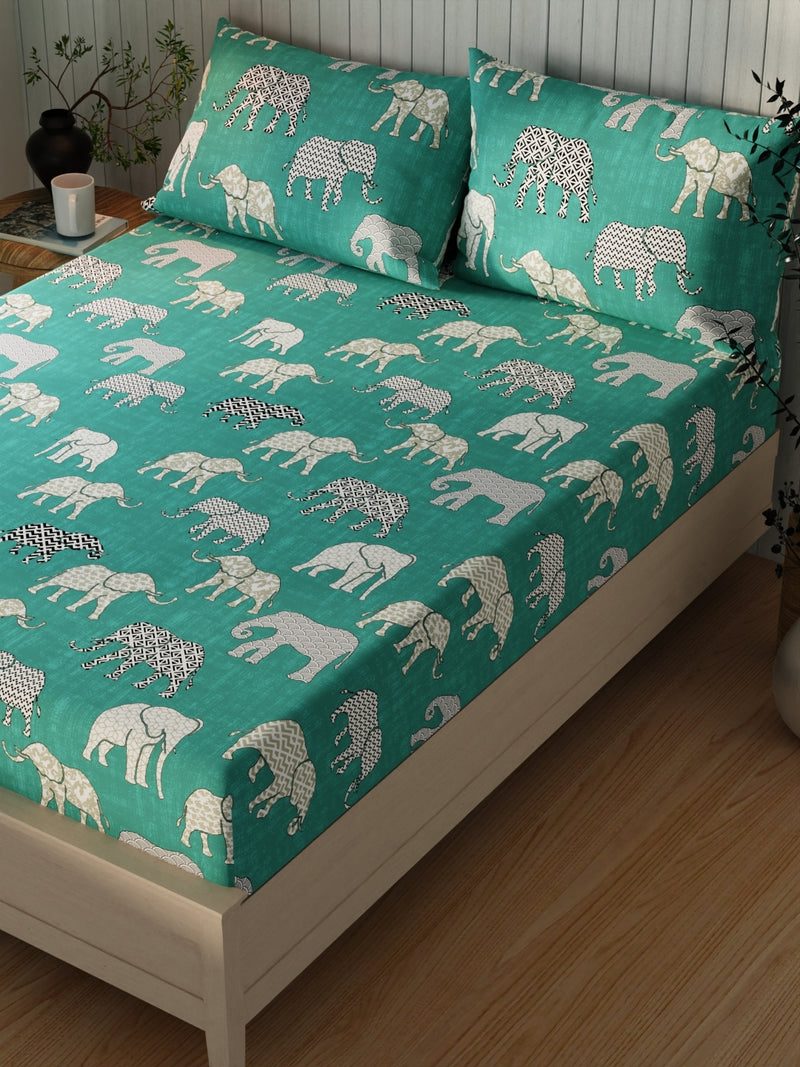 Extra Smooth Cotton Double Bedsheet With 2 Pillow Covers <small> (ornamental-seablue)</small>