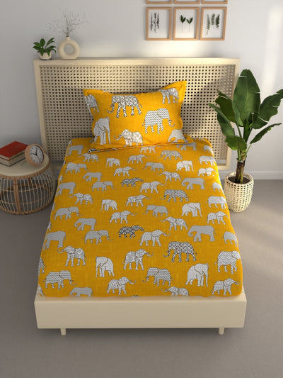Extra Smooth Polycotton Single Bedsheet With 1 Pillow Cover <small> (ornamental-brightyellow)</small>
