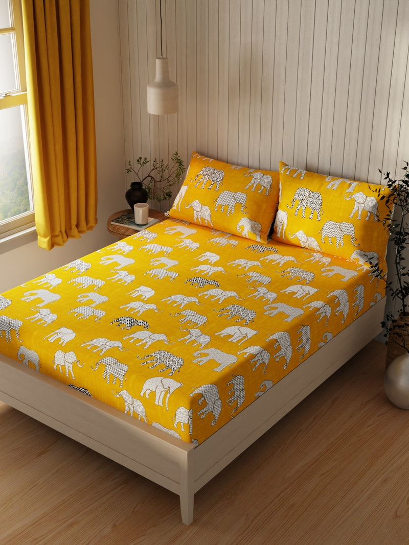 Extra Smooth Cotton Double Bedsheet With 2 Pillow Covers <small> (ornamental-brightyellow)</small>