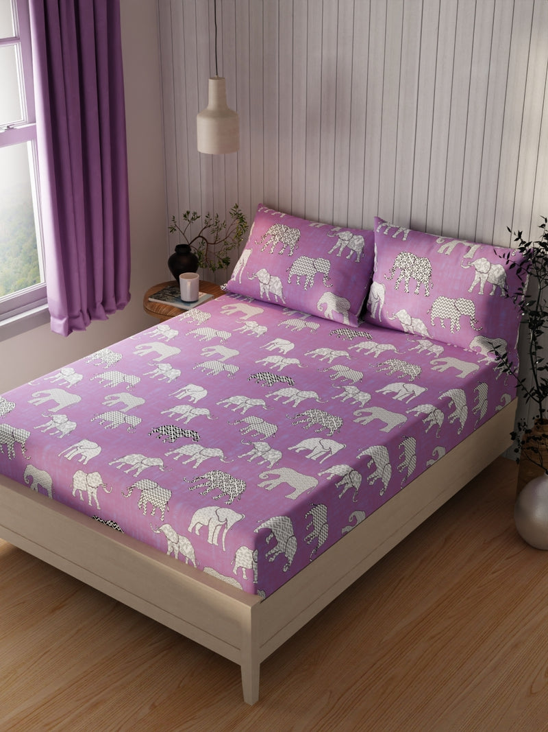 Extra Smooth Cotton Double Bedsheet With 2 Pillow Covers <small> (ornamental-lilac)</small>