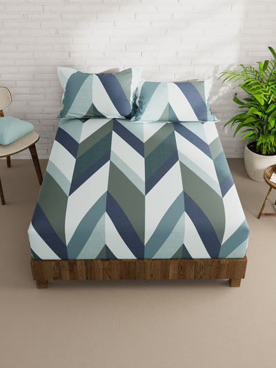 Extra Smooth Micro Double Bedsheet With 2 Pillow Covers <small> (geometric-blue/multi)</small>