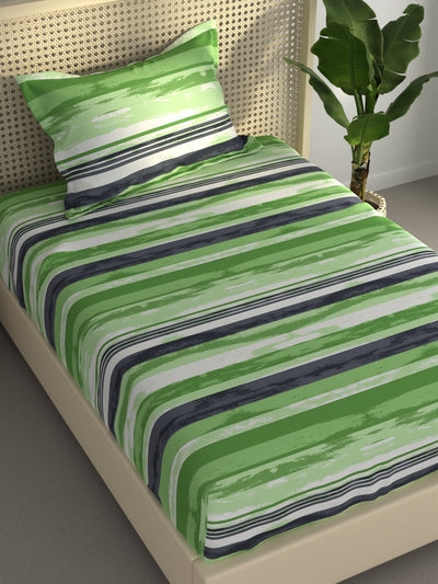 Extra Smooth Polycotton Single Bedsheet With 1 Pillow Cover <small> (stripe-lime/green)</small>