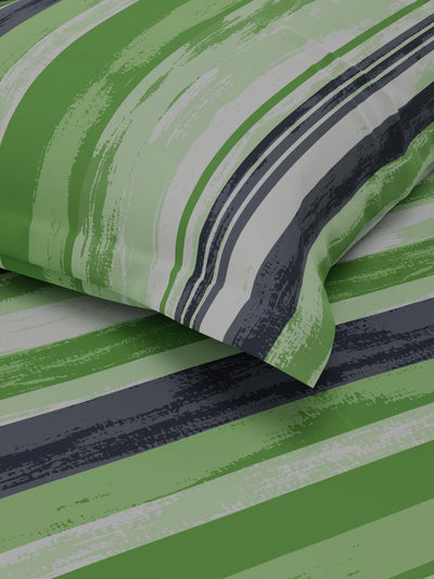 Extra Smooth Polycotton Single Bedsheet With 1 Pillow Cover <small> (stripe-lime/green)</small>