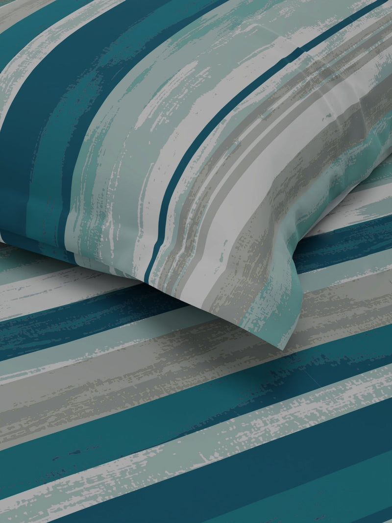 Extra Smooth Polycotton Single Bedsheet With 1 Pillow Cover <small> (stripe-teal)</small>