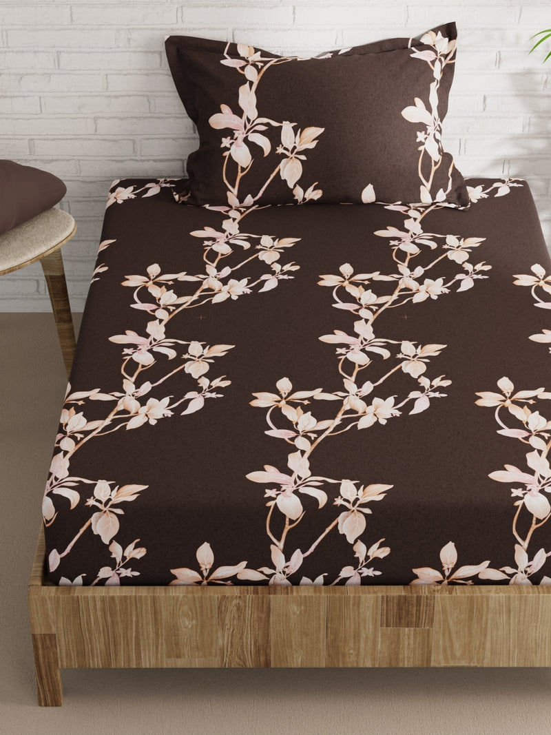 Extra Smooth Micro Single Bedsheet With 1 Pillow Cover <small> (floral-brown/multi)</small>