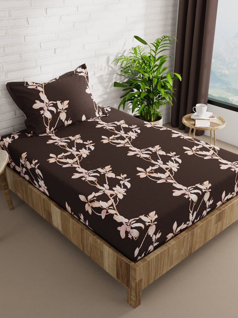 Extra Smooth Micro Single Bedsheet With 1 Pillow Cover <small> (floral-brown/multi)</small>