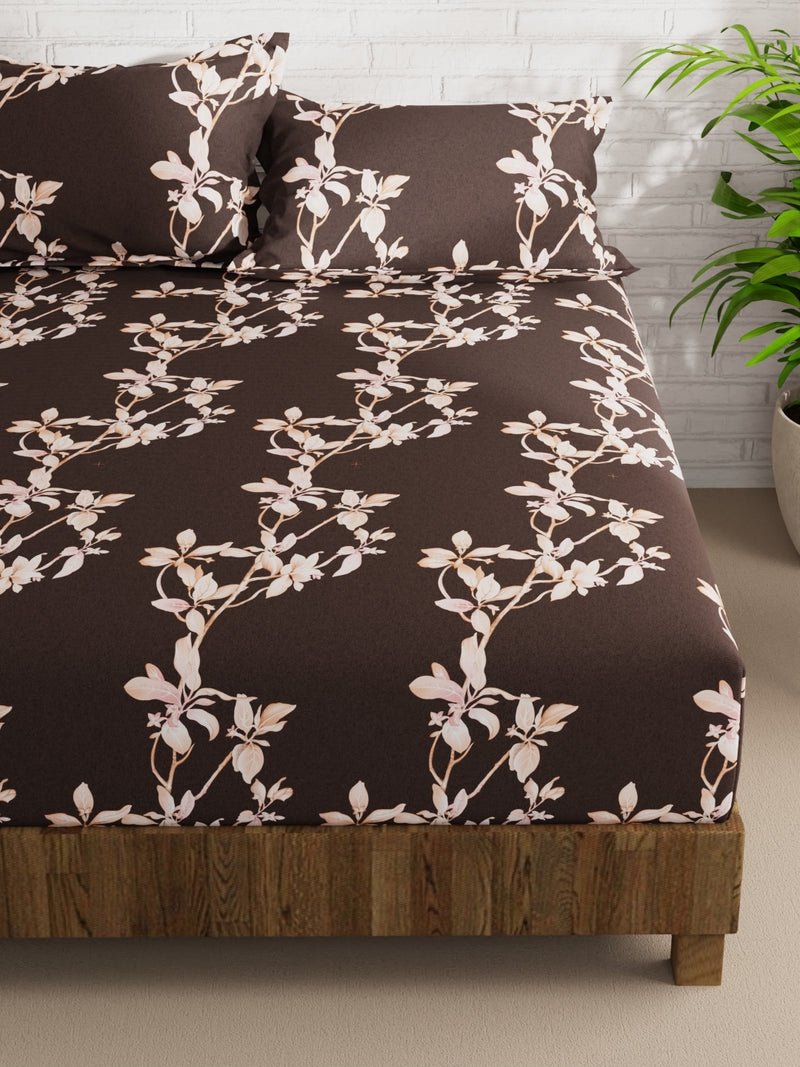 Extra Smooth Micro Double Bedsheet With 2 Pillow Covers <small> (floral-brown/multi)</small>