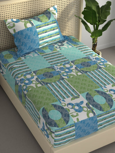 Extra Smooth Polycotton Single Bedsheet With 1 Pillow Cover <small> (ornamental-green/multi)</small>