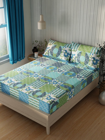 Extra Smooth Cotton Double Bedsheet With 2 Pillow Covers <small> (ornamental-green/multi)</small>